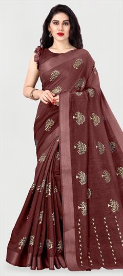 Casual, Traditional Red and Maroon color Saree in Cotton fabric with Bengali Printed work : 1692061