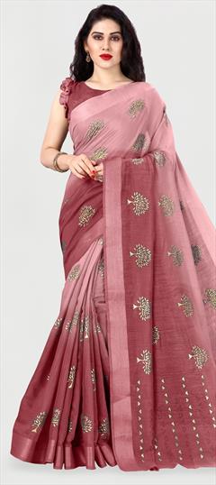 Casual, Traditional Pink and Majenta color Saree in Cotton fabric with Bengali Printed work : 1692063