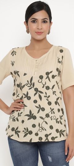 Casual Beige and Brown color Tops and Shirts in Rayon fabric with Embroidered work : 1692187