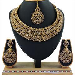 Gold color Necklace in Copper, Metal Alloy studded with CZ Diamond & Gold Rodium Polish : 1692412
