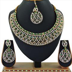 Green color Necklace in Copper, Metal Alloy studded with CZ Diamond & Gold Rodium Polish : 1692413