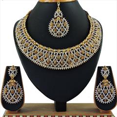 Gold, White and Off White color Necklace in Copper, Metal Alloy studded with CZ Diamond & Gold Rodium Polish : 1692414