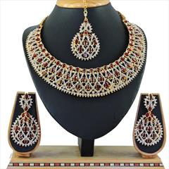 Red and Maroon color Necklace in Copper, Metal Alloy studded with CZ Diamond & Gold Rodium Polish : 1692415