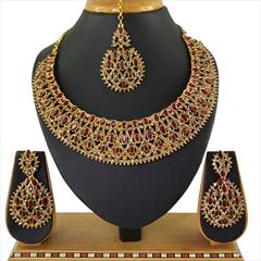 Gold, Red and Maroon color Necklace in Copper, Metal Alloy studded with CZ Diamond & Gold Rodium Polish : 1692416