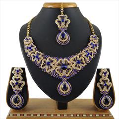 Blue color Necklace in Copper, Metal Alloy studded with CZ Diamond & Gold Rodium Polish : 1692494
