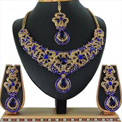 Blue, Gold color Necklace in Copper, Metal Alloy studded with CZ Diamond & Gold Rodium Polish : 1692495