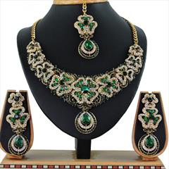 Green color Necklace in Copper, Metal Alloy studded with CZ Diamond & Gold Rodium Polish : 1692501