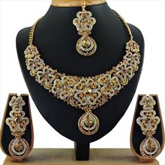 Gold, White and Off White color Necklace in Copper, Metal Alloy studded with CZ Diamond & Gold Rodium Polish : 1692503