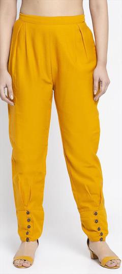 Casual Yellow color Jeggings in Rayon fabric with Thread work : 1692513