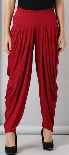 Casual Red and Maroon color Patiala in Rayon fabric with Thread work : 1692526
