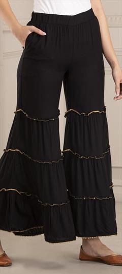 Casual Black and Grey color Palazzo in Rayon fabric with Gota Patti work : 1692537