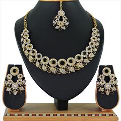 Black and Grey color Necklace in Copper, Metal Alloy studded with CZ Diamond & Gold Rodium Polish : 1692564