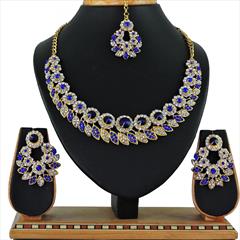 Blue color Necklace in Copper, Metal Alloy studded with CZ Diamond & Gold Rodium Polish : 1692567