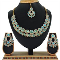 Blue color Necklace in Copper, Metal Alloy studded with CZ Diamond & Gold Rodium Polish : 1692571