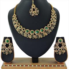 Gold, Green color Necklace in Copper, Metal Alloy studded with CZ Diamond & Gold Rodium Polish : 1692574