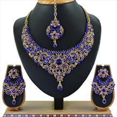 Blue, Gold color Necklace in Copper, Metal Alloy studded with CZ Diamond & Gold Rodium Polish : 1692735