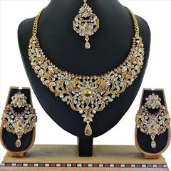 Gold, White and Off White color Necklace in Copper, Metal Alloy studded with CZ Diamond & Gold Rodium Polish : 1692740