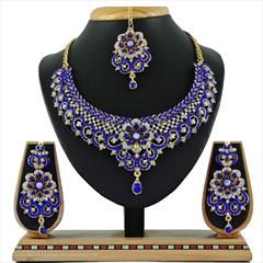 Blue color Necklace in Copper, Metal Alloy studded with CZ Diamond & Gold Rodium Polish : 1692784