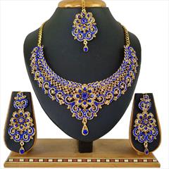 Blue, Gold color Necklace in Copper, Metal Alloy studded with CZ Diamond & Gold Rodium Polish : 1692785