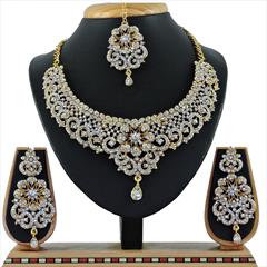 White and Off White color Necklace in Copper, Metal Alloy studded with CZ Diamond & Gold Rodium Polish : 1692791