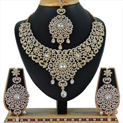 White and Off White color Necklace in Copper, Metal Alloy studded with CZ Diamond & Gold Rodium Polish : 1692833