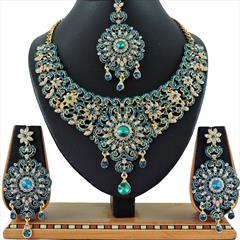 Blue color Necklace in Copper, Metal Alloy studded with CZ Diamond & Gold Rodium Polish : 1692839