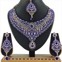 Blue color Necklace in Copper, Metal Alloy studded with CZ Diamond & Gold Rodium Polish : 1692938