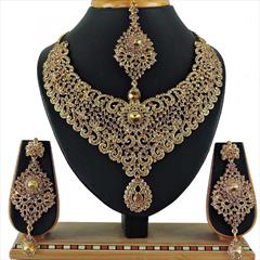 Gold color Necklace in Copper, Metal Alloy studded with CZ Diamond & Gold Rodium Polish : 1692941