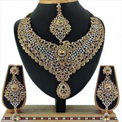 Gold, White and Off White color Necklace in Copper, Metal Alloy studded with CZ Diamond & Gold Rodium Polish : 1692945