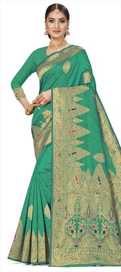 Traditional Green color Saree in Art Silk, Silk fabric with South Weaving work : 1693864