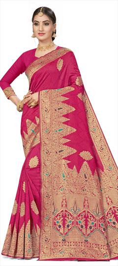 Traditional Pink and Majenta color Saree in Art Silk, Silk fabric with South Weaving work : 1693865