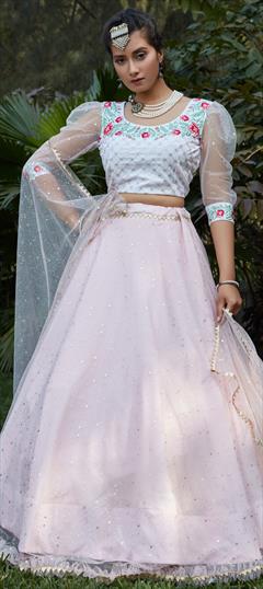 Festive, Party Wear Pink and Majenta color Lehenga in Net fabric with A Line Printed work : 1694511