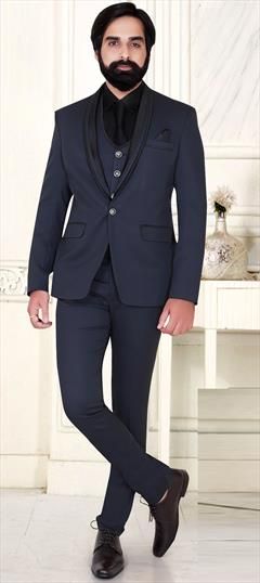 Black and Grey color 2 Piece Suit (with shirt) in Rayon fabric with Thread work : 1695239