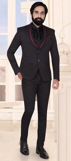 Black and Grey color 2 Piece Suit (with shirt) in Rayon fabric with Thread work : 1695241
