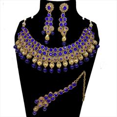 Blue, Gold color Necklace in Metal Alloy studded with Austrian diamond & Gold Rodium Polish : 1695274