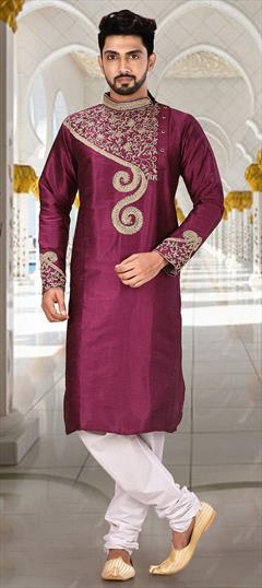 Purple and Violet color Kurta Pyjamas in Dupion Silk fabric with Embroidered work : 1695288