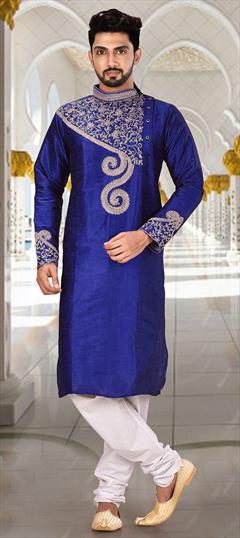 Blue color Kurta Pyjamas in Dupion Silk fabric with Embroidered work : 1695290