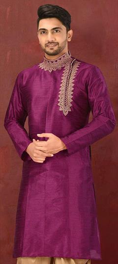 Purple and Violet color Kurta in Dupion Silk fabric with Embroidered work : 1695344