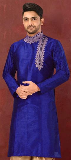 Blue color Kurta in Dupion Silk fabric with Embroidered work : 1695347