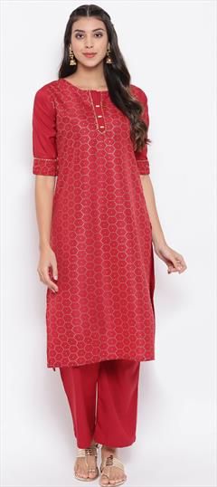 Casual Red and Maroon color Tunic with Bottom in Crepe Silk fabric with Printed work : 1695531