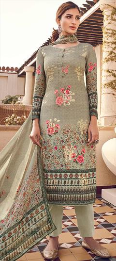 Festive, Mehendi Sangeet Green color Salwar Kameez in Art Silk fabric with Straight Digital Print, Floral, Sequence work : 1695660
