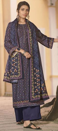 Festive, Party Wear Purple and Violet color Salwar Kameez in Muslin fabric with Palazzo Digital Print, Floral work : 1696083