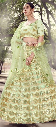 Bridal, Wedding Green color Lehenga in Net fabric with A Line Sequence work : 1696398