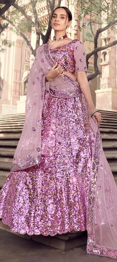 Bridal, Wedding Pink and Majenta color Lehenga in Net fabric with A Line Sequence work : 1696401
