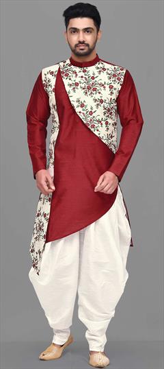 Red and Maroon color Dhoti Kurta in Art Silk fabric with Printed work : 1696616