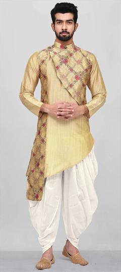 Gold color Dhoti Kurta in Art Silk fabric with Printed work : 1696622