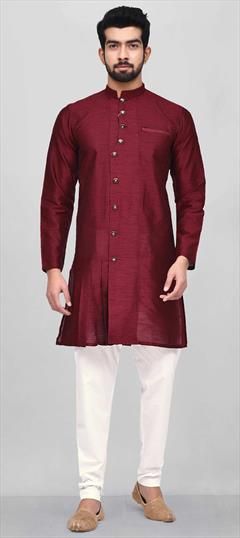Red and Maroon color Kurta Pyjamas in Dupion Silk fabric with Thread work : 1696625