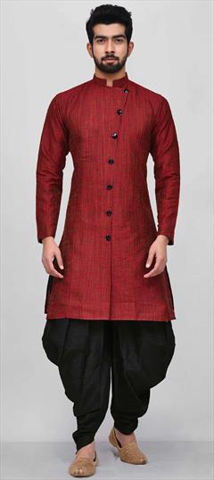 Red and Maroon color Dhoti Kurta in Jacquard fabric with Thread work : 1696627