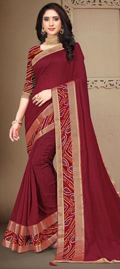 Casual, Traditional Red and Maroon color Saree in Art Silk, Silk fabric with South Lace, Printed work : 1696669