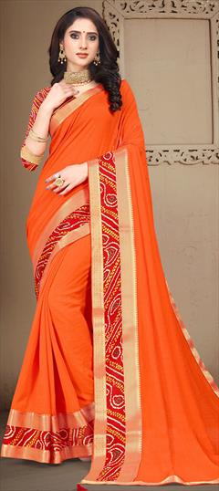 Casual, Traditional Orange color Saree in Art Silk, Silk fabric with South Lace, Printed work : 1696672